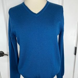 Calvin Klein Sz.S Blue Long Sleeve V Neck Wool Sweater